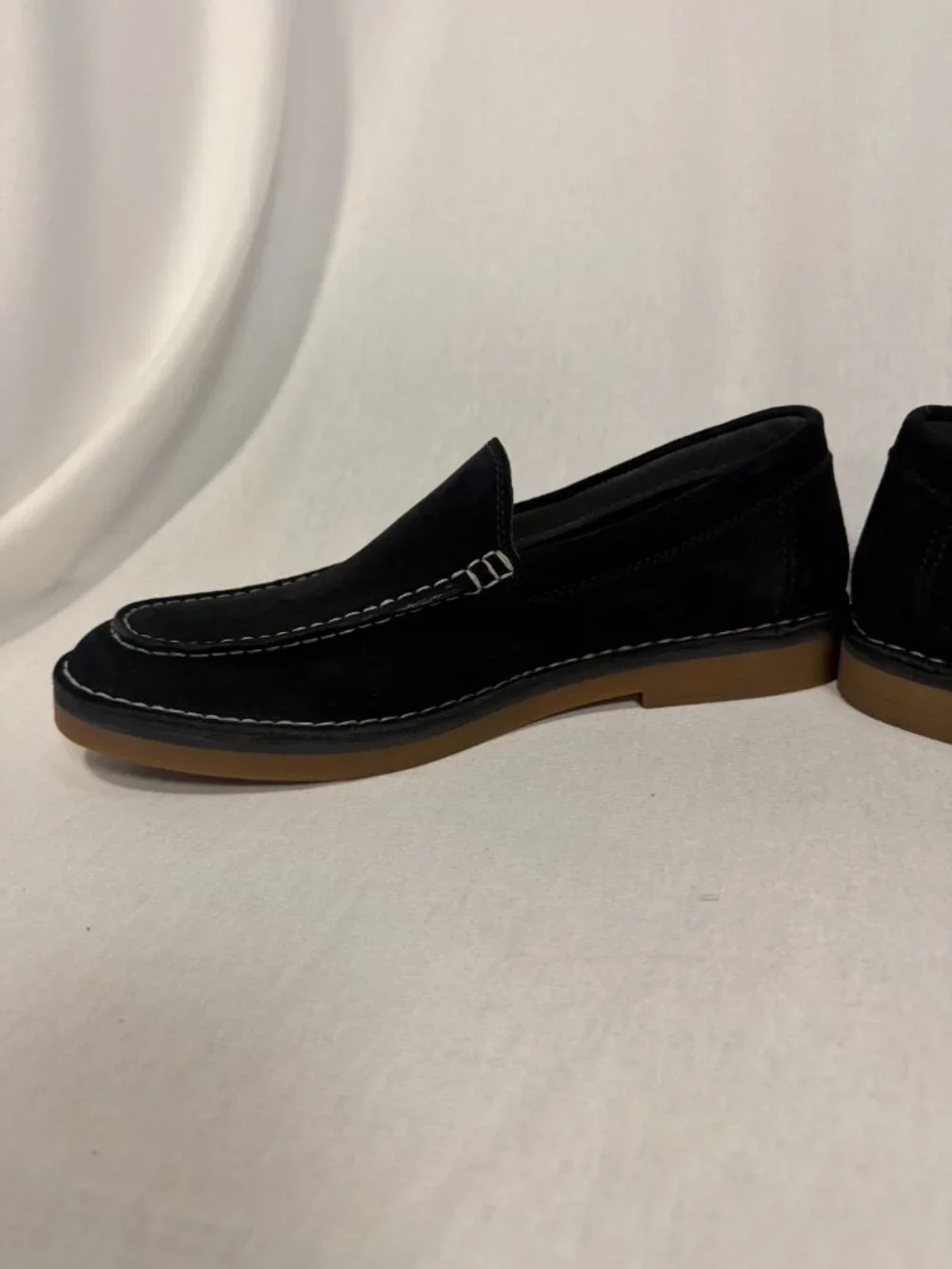 Hush Puppies Mens Loafers Size 10 Black Suede Slip On Moc Toe Shoes Casual Fall